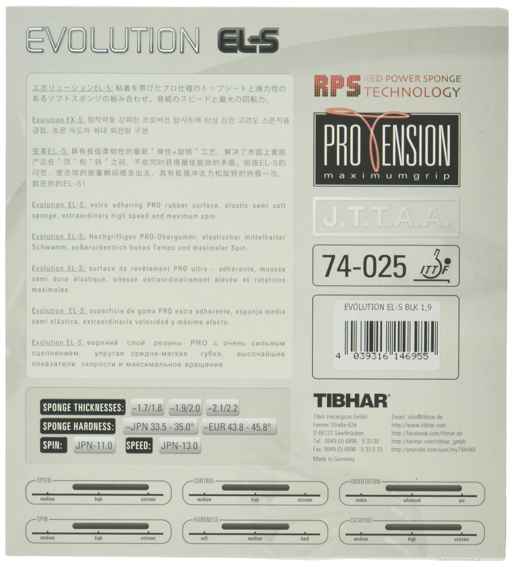 Tibhar Evolution El-S Table Tennis Rubber (Black, 1,7-1,8 Mm)