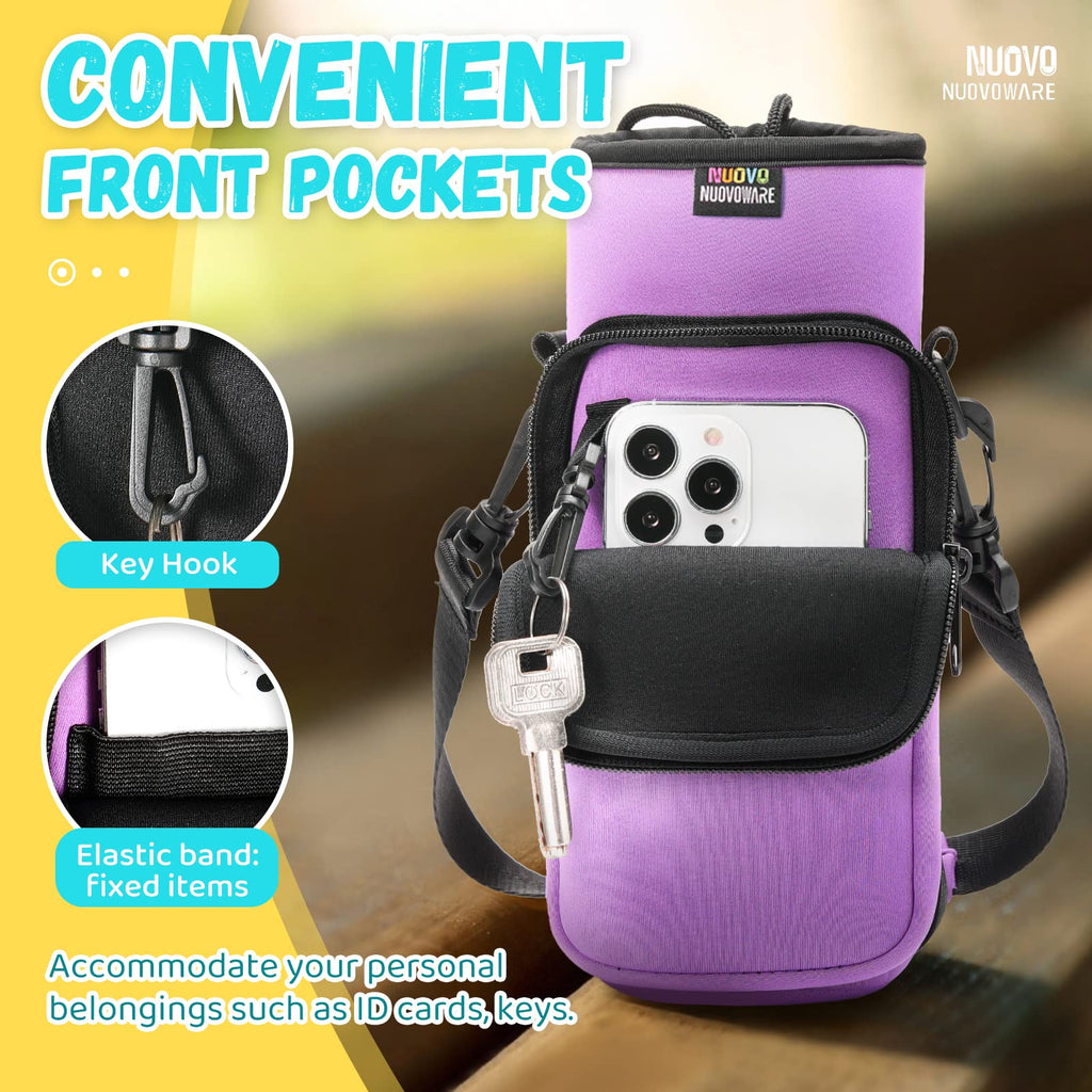 Nuovoware Water Bottle Carrier Bag, Bottle Pouch Holder, Adjustable Shoulder Hand Strap 2 Pocket Sling Neoprene Sleeve Sports Wa