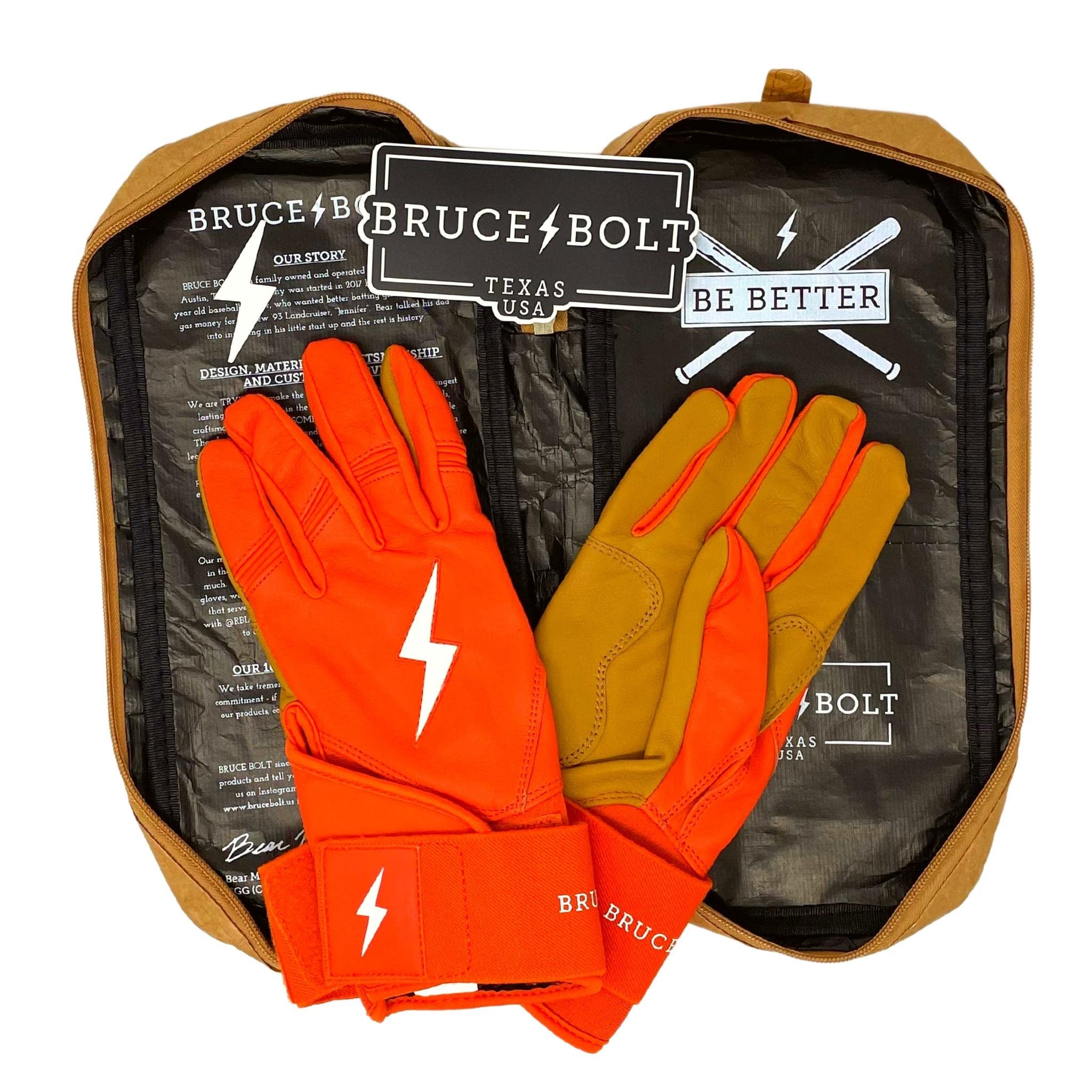 Bruce Bolt Original Series Long Cuff Orange Batting Glove - Orange Large