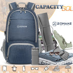 ZOMAKE Lightweight Packable Backpack 30L, Foldable Hiking Backpacks Water Resistant Compact Folding Daypack for Travel(Plaid Roy