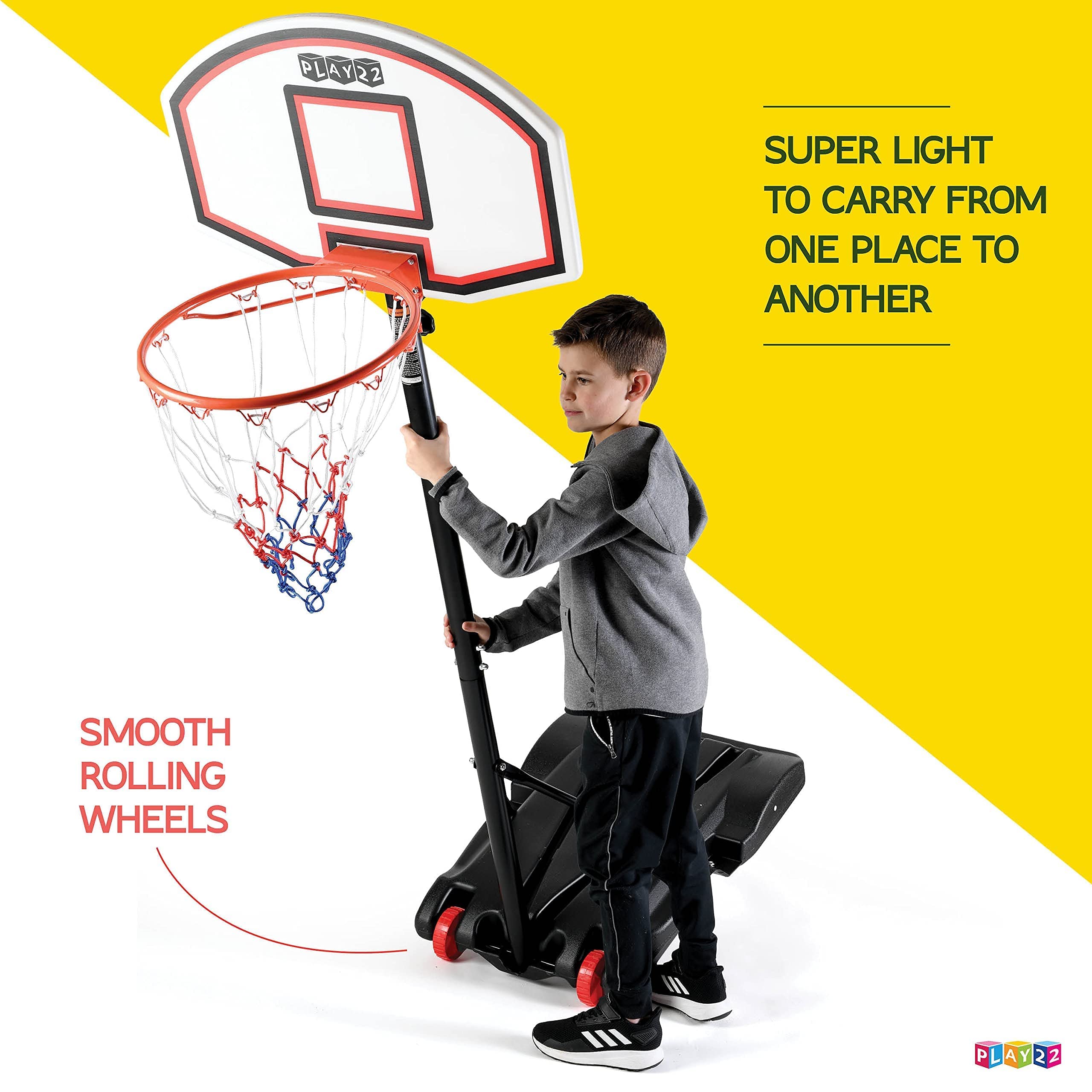 Play22 Kids Adjustable Basketball Hoop Height 5-7 Ft - Portable Basketball Hoop For Kids Teenagers Youth And Adults With Stand &