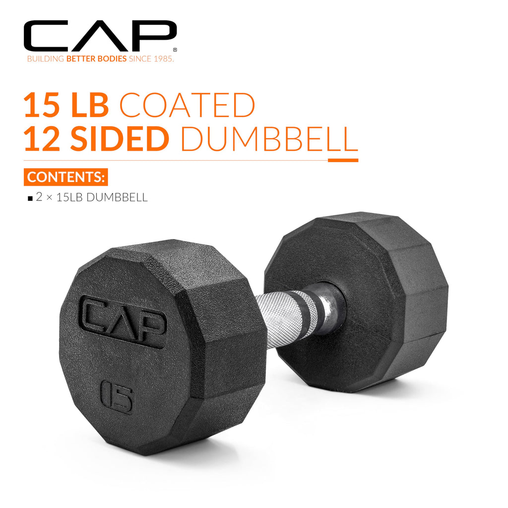 CAP Barbell 12-Sided Coated Dumbbell with Chrome Handle, Pair, 15 LB