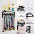 Agathos Home Medal Hanger Display With Trophy Shelf - Metal Awards Rack For Walls Holds 64+ Sports Medals- Never Give Up 16'' Me