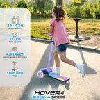 Hover-1 Chroma Folding Kick Scooter for Kids with Multicolor Wheel Lights, 3    Front Wheels, Rear Foot Brake, and 110 LB Weight
