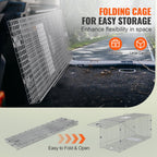Vevor Live Animal Cage Trap, 50'' X 20'' X 26'' Humane Cat Trap Galvanized Iron, Folding Animal Trap With Handle For Stray Dogs,