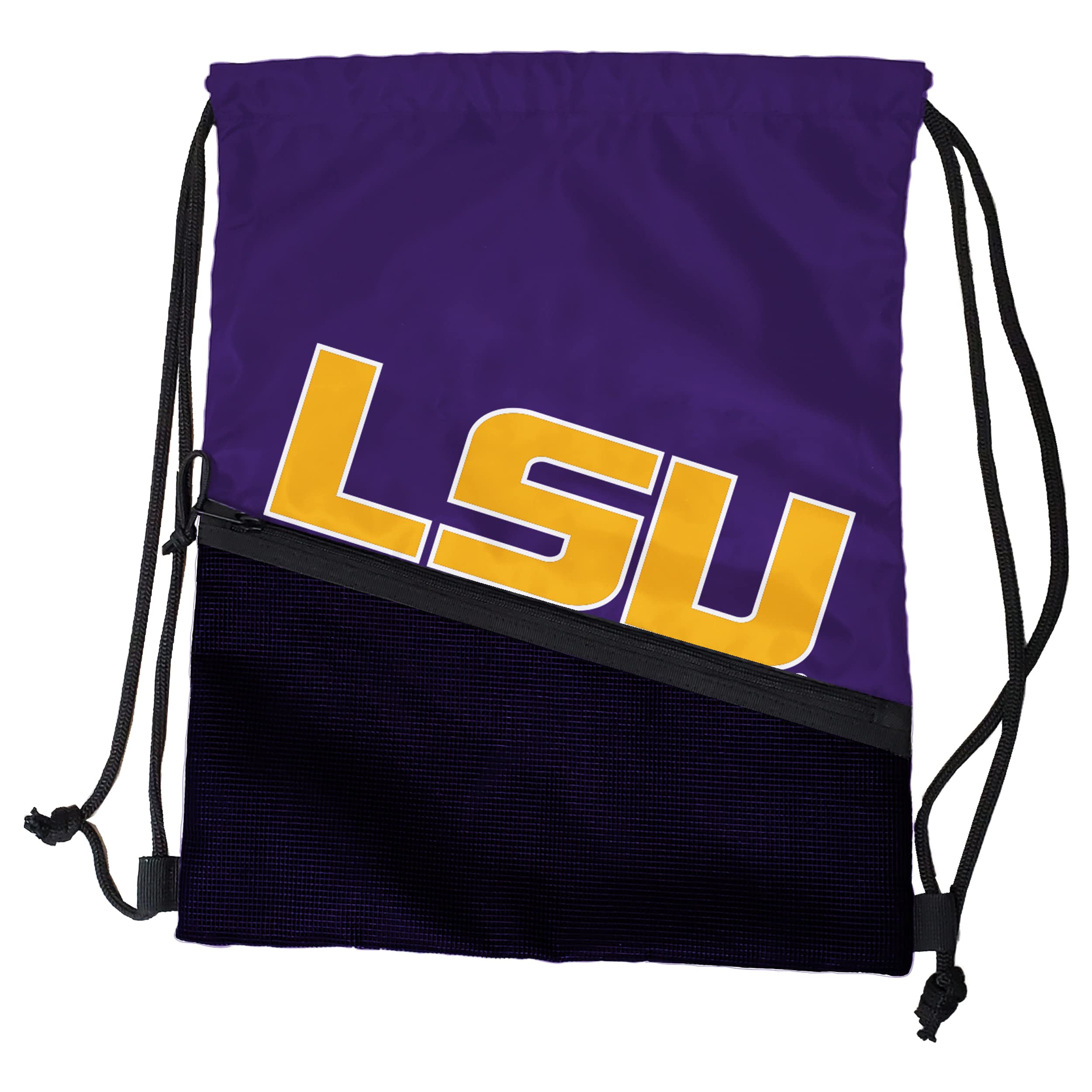 Logo Brands NCAA L S U Tilt Backsack - Water Resistant Drawstring Bag with Dual Strap Closure, Zipper Mesh Pocket, Lightweight &