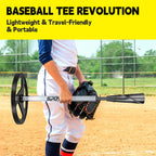 Spoynal Portable Batting Tee, Adjustable Tee For Baseball/Softball - 25'' To 37'' Height, Hand-Rolled Flexible Rubber Top & Easy