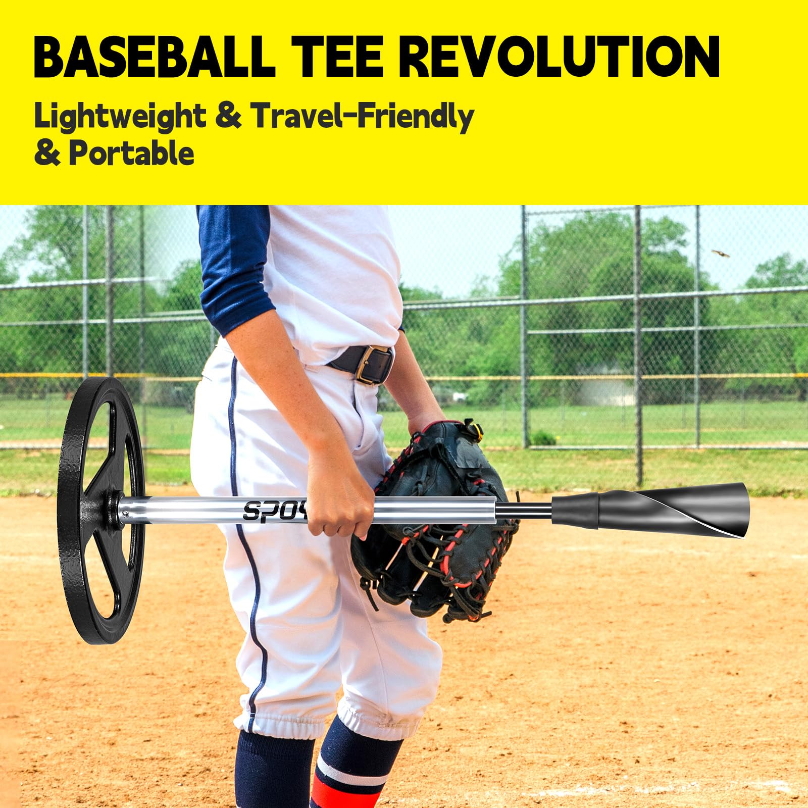 Spoynal Portable Batting Tee, Adjustable Tee For Baseball/Softball - 25'' To 37'' Height, Hand-Rolled Flexible Rubber Top & Easy