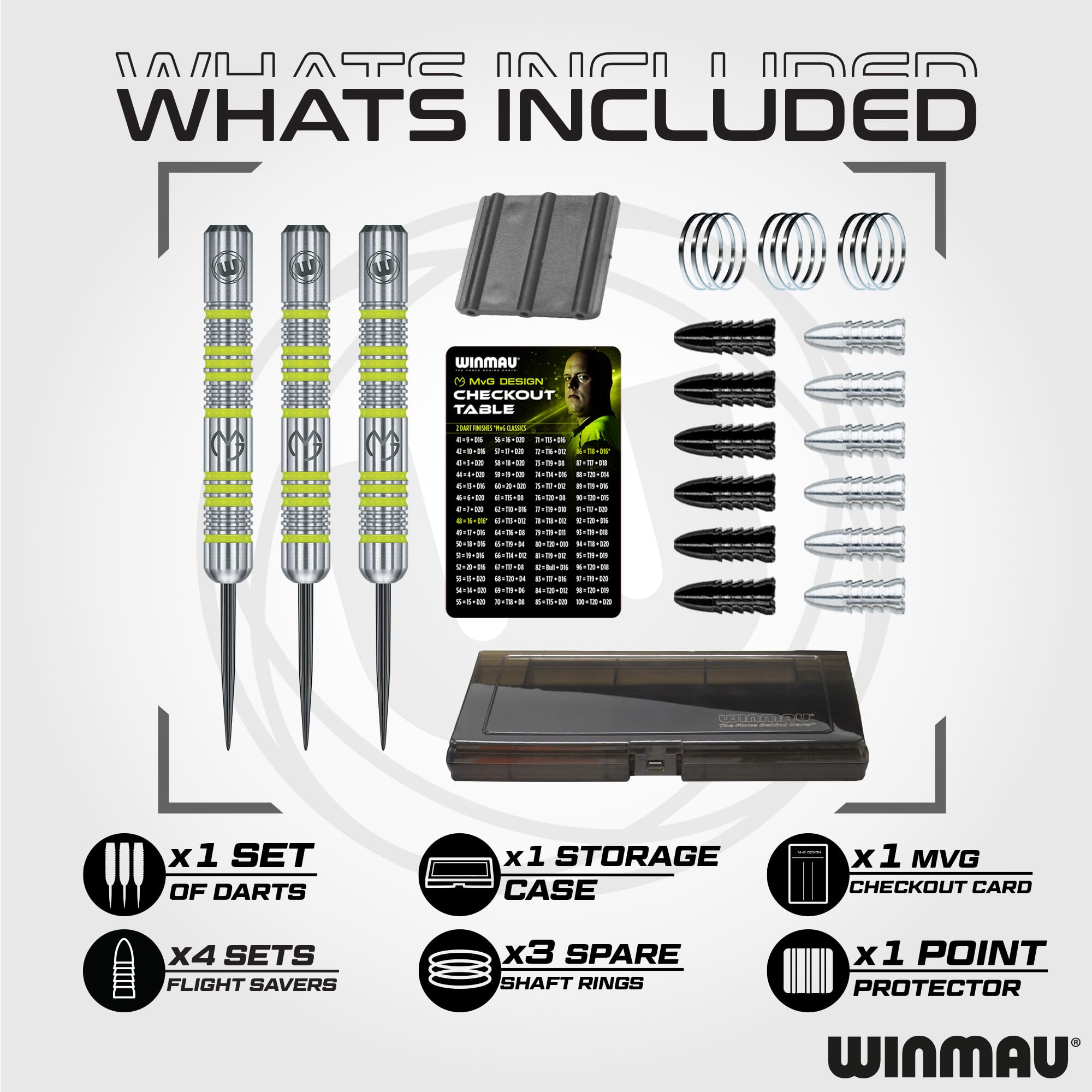 Winmau Michael Van Gerwen Mvg Steeltip Gift Set - 50 Piece Darts Set With 4 Sets Of Shafts, 4 Sets Of Flights Plus Accessories