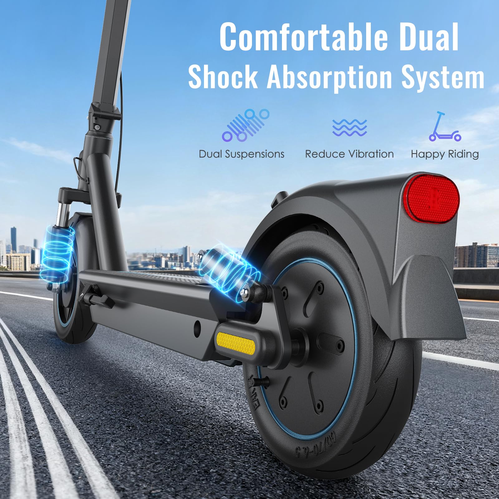 Electric Scooter,28 Mile Range Double Shock Absorption System,10   Solid Tires,Up to 25MPH,500W Powerful Motor,540W/H Foldable E