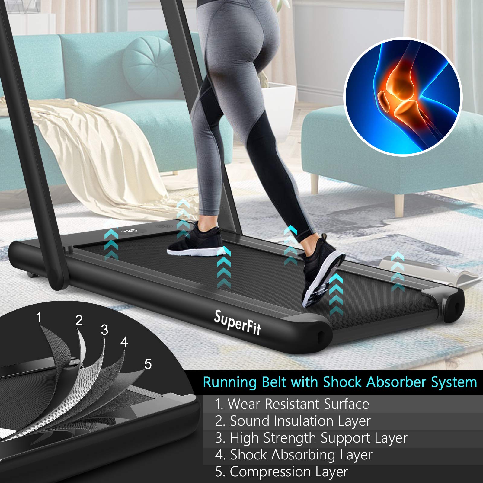 Goplus 2 In 1 Folding Treadmill With Dual Display, 2.25Hp Superfit Under Desk Electric Pad Treadmill, Installation-Free, Bluetoo