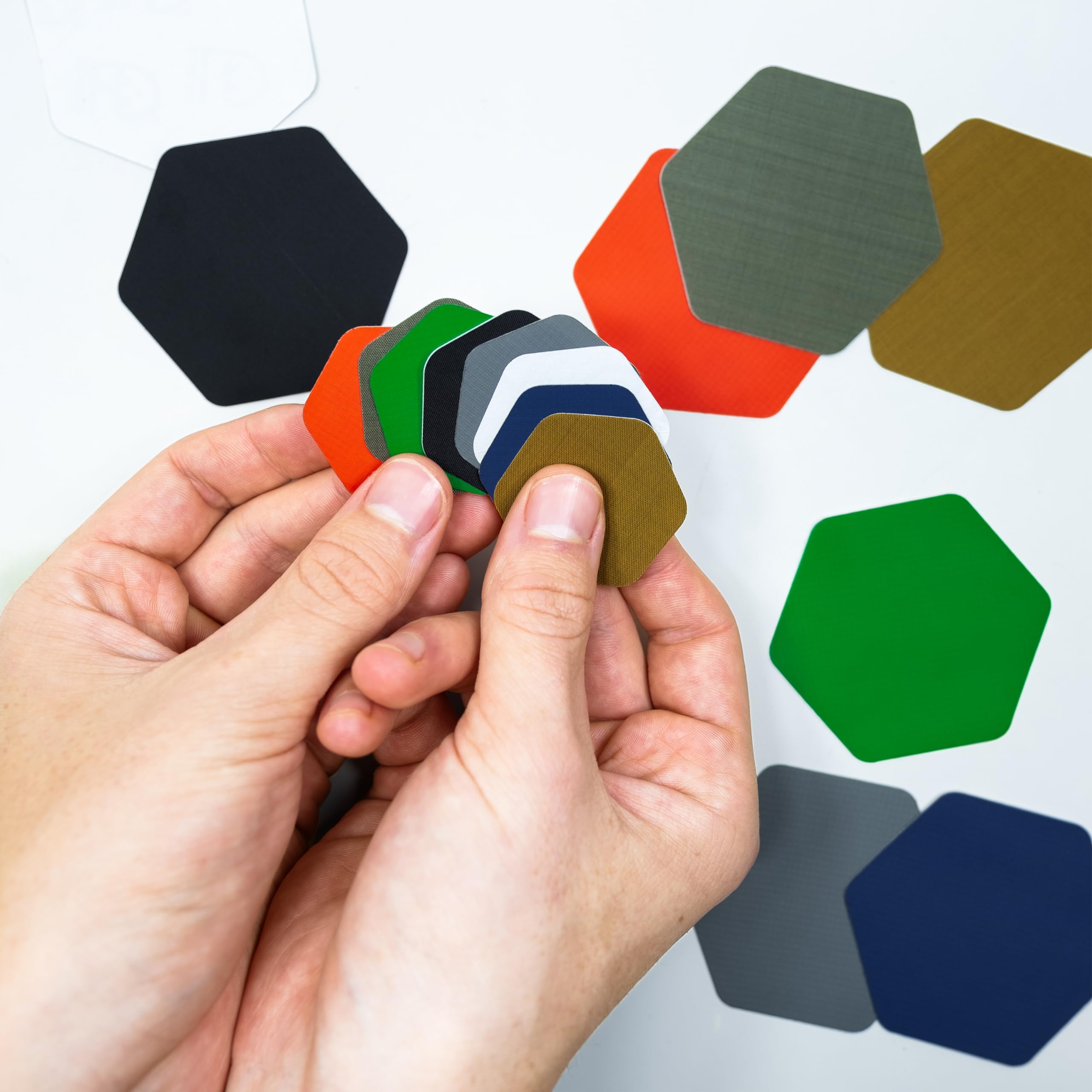GEAR AID Tenacious Tape Hex - 2.5    & 1.5    Repair Patches (8 Patches: Four 2.5    & Four 1.5   , Orange) - Peel-and-Stick Out