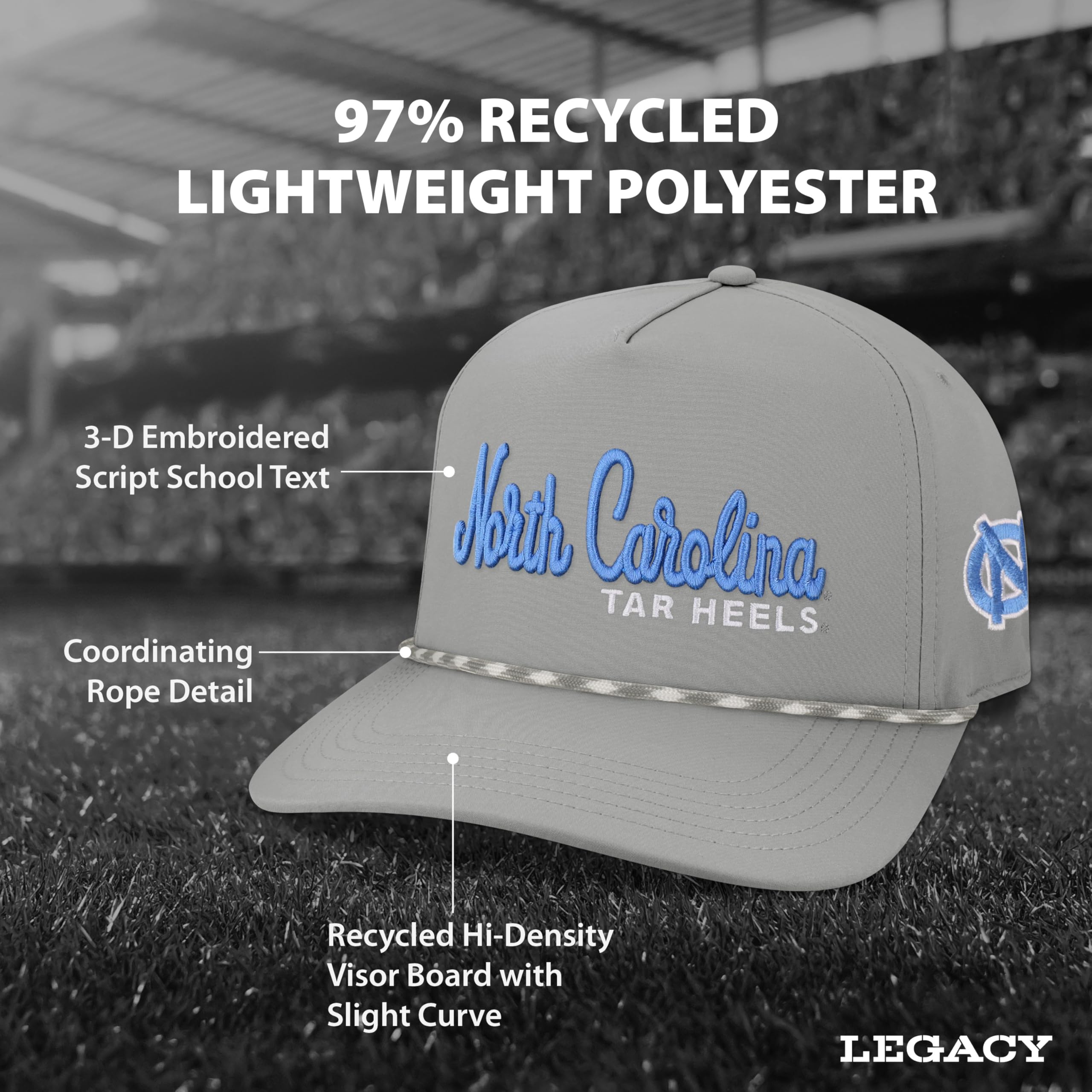 Legacy NCAA Officially Licensed Rope Hat, North Carolina Tar Heels, Lightweight Cap for Men & Women, Caddy Adjustable (Caddy), G