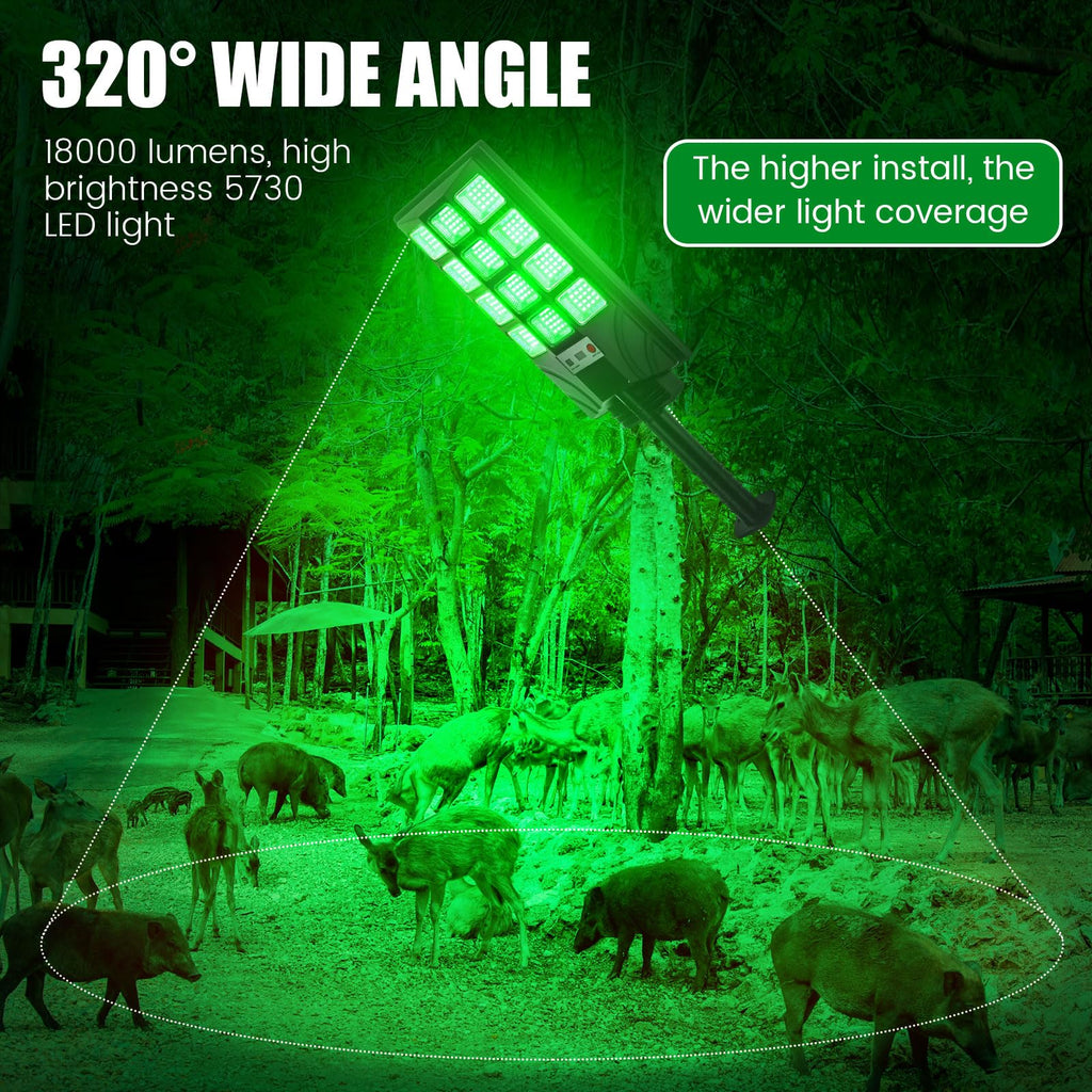 Tujoe 2 Pack Green Lights For Night Hunting 18000Lm Hog Light With Remote Control, Solar Powered Waterproof Motion Activated Fee