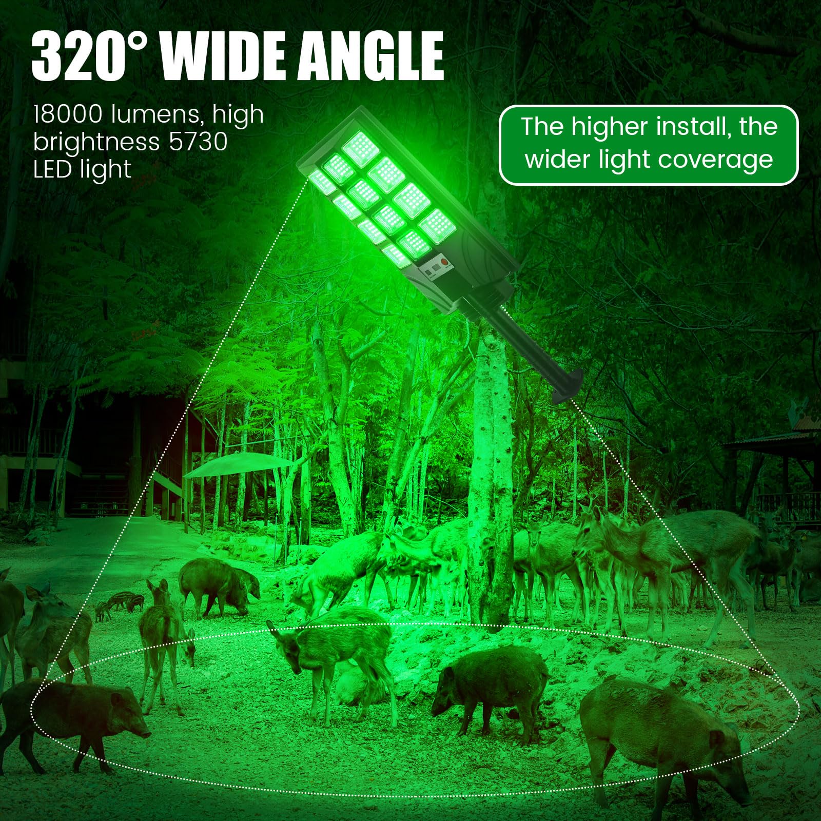 Tujoe 2 Pack Green Lights For Night Hunting 18000Lm Hog Light With Remote Control, Solar Powered Waterproof Motion Activated Fee