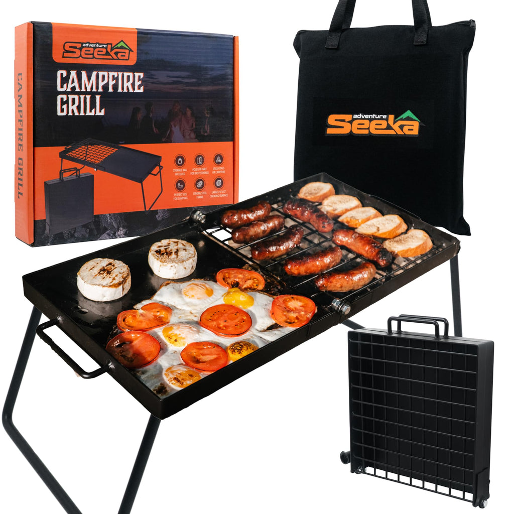 Adventure Seeka Heavy Duty 24'' Folding Campfire Grill, Camp Fire Grill With Folding Grill Design For Compact Storage. Campfire