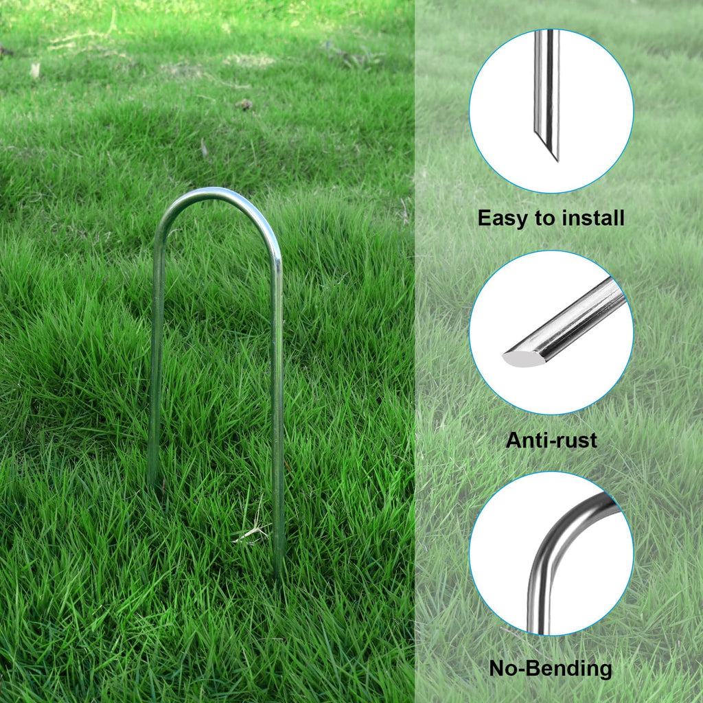 12Inch Trampolines Wind Stakes Heavy Duty U Type Sharp Ends Safety Ground Anchor Galvanized Steel For Soccer Goals, Camping Tent