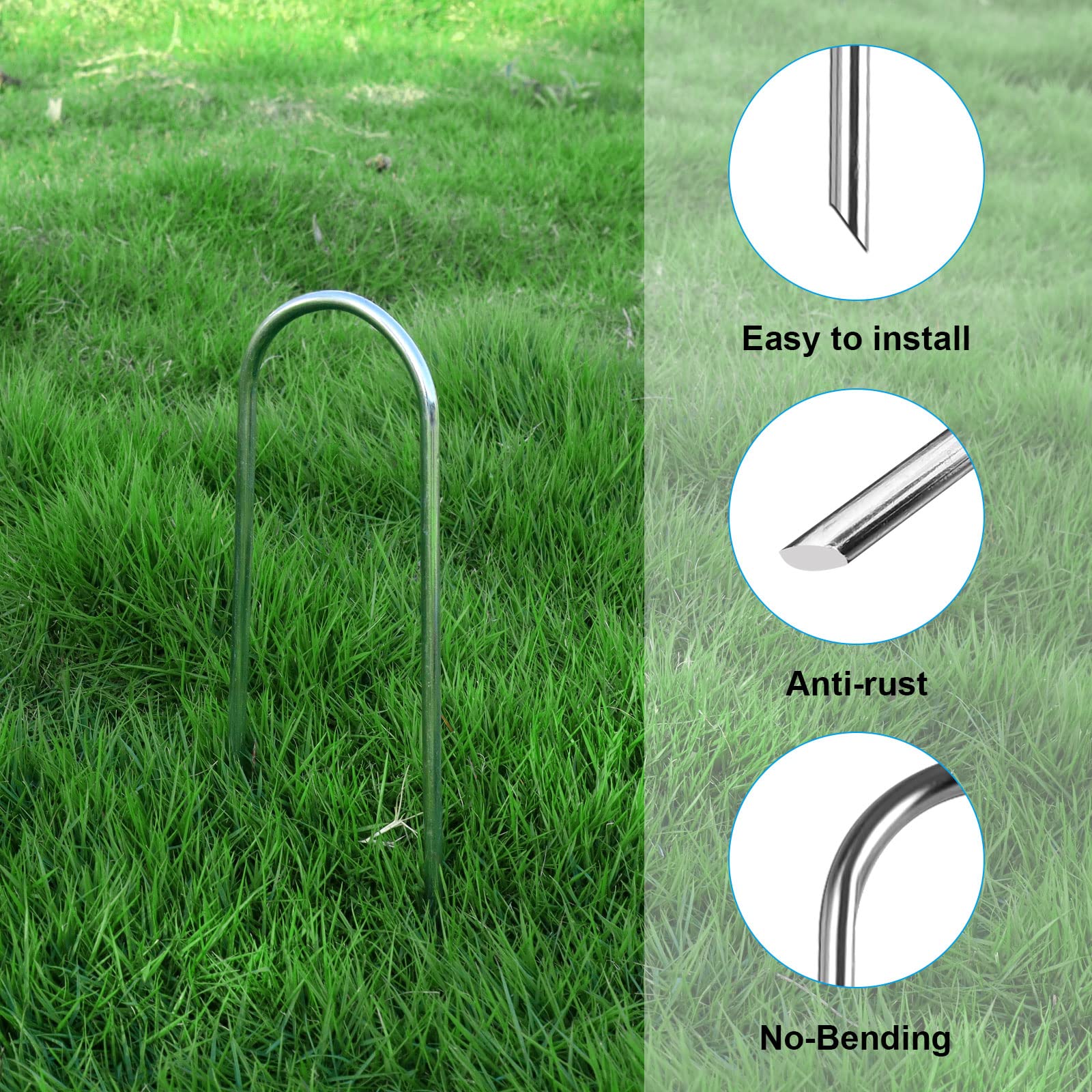 12Inch Trampolines Wind Stakes Heavy Duty U Type Sharp Ends Safety Ground Anchor Galvanized Steel For Soccer Goals, Camping Tent