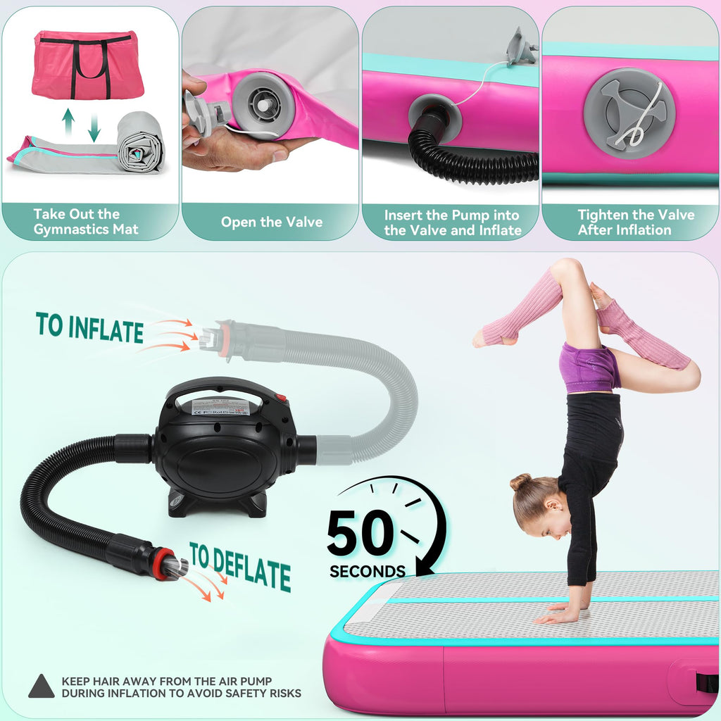 YITAHOME Air Gymnastics Mat 13ft Tumble Track Mat 4 Inches Thick Inflatable Tumbling Mat with Electric Pump & Carry Bag for Home