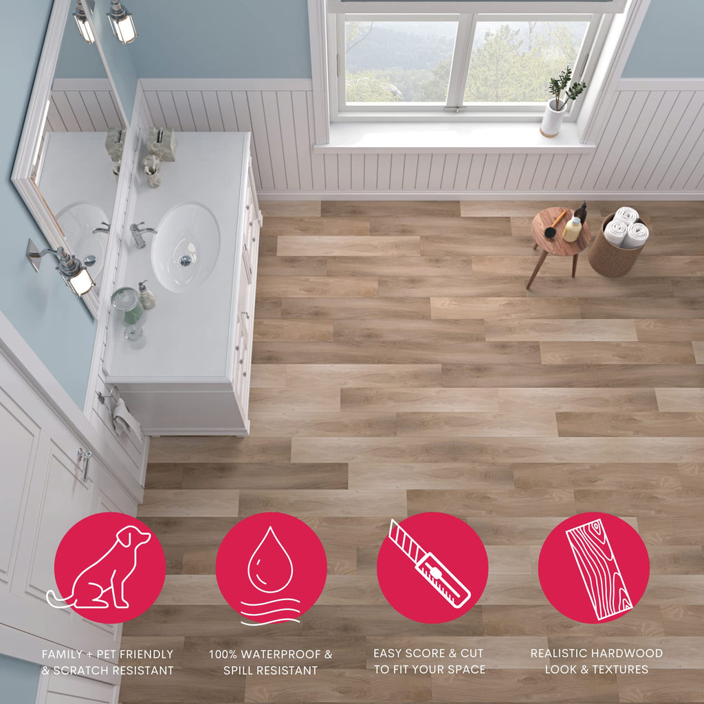 Lucida Surfaces Luxury Vinyl Flooring Tiles-Peel And Stick Floor Tile For Diy Installation-36 Wood-Look Planks-Honey-Basecore-54