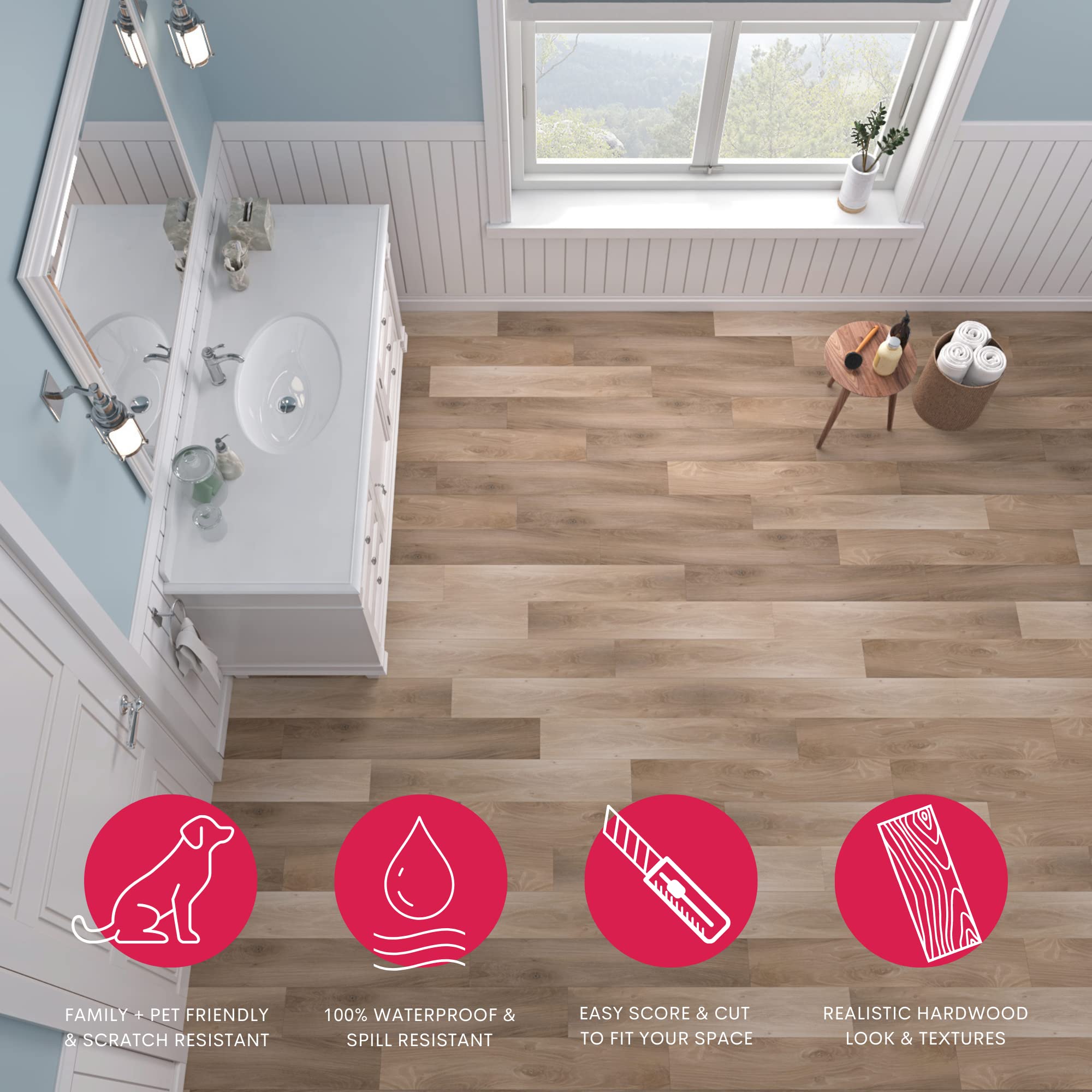 Lucida Surfaces Luxury Vinyl Flooring Tiles-Peel And Stick Floor Tile For Diy Installation-36 Wood-Look Planks-Honey-Basecore-54