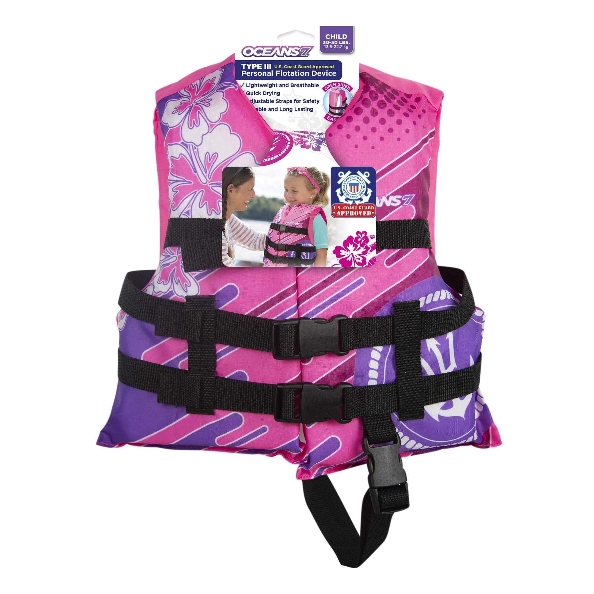 Oceans7  Us Coast Guard-Approved, Type Iii -  Kids  Life Jacket  - Personal Flotation Device With With Comfortable Flex-Form-Fit