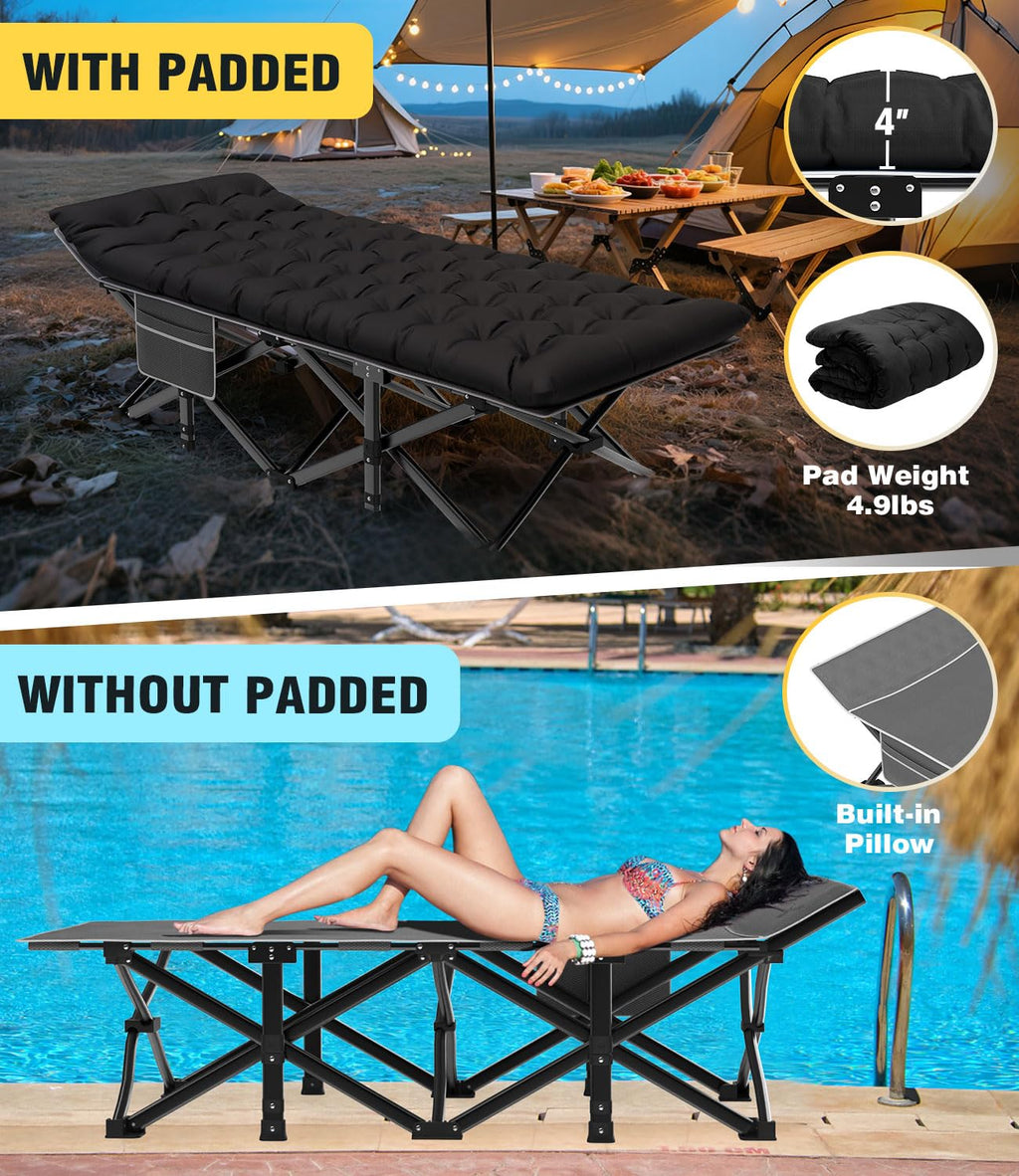 Slendor Xxl Camping Cot, Extra Wide Sleeping Cot For Adults, 79 L X 32 W X 19 H Camping Bed With Mattress, Pillow, Carry Bag, Ou