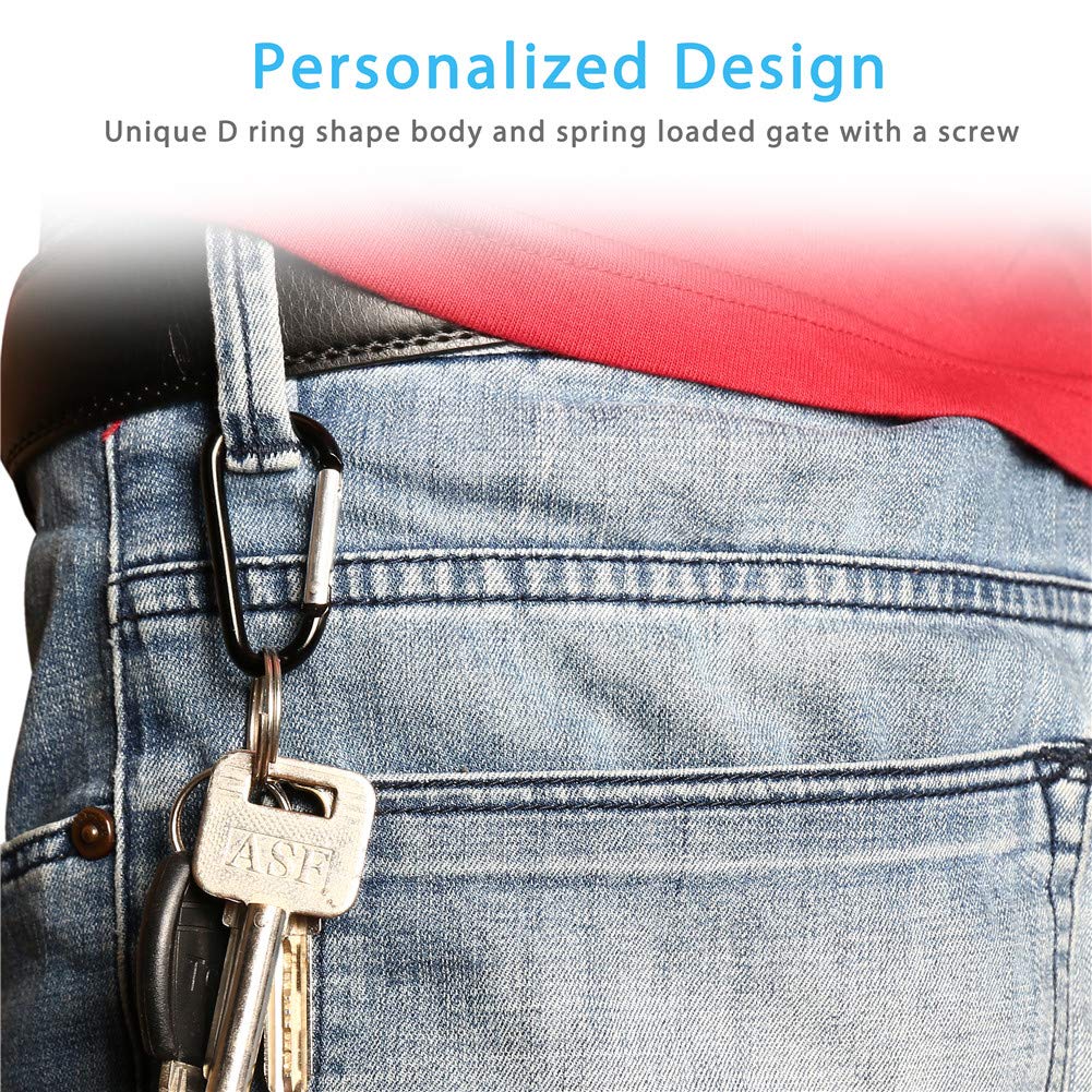 20Pcs Mini 1.85''/4.7Cm Aluminum Carabiners With 10Pcs Nickel Metal Key Rings Lightweight D Shape Keychain Clips Small Multipurp