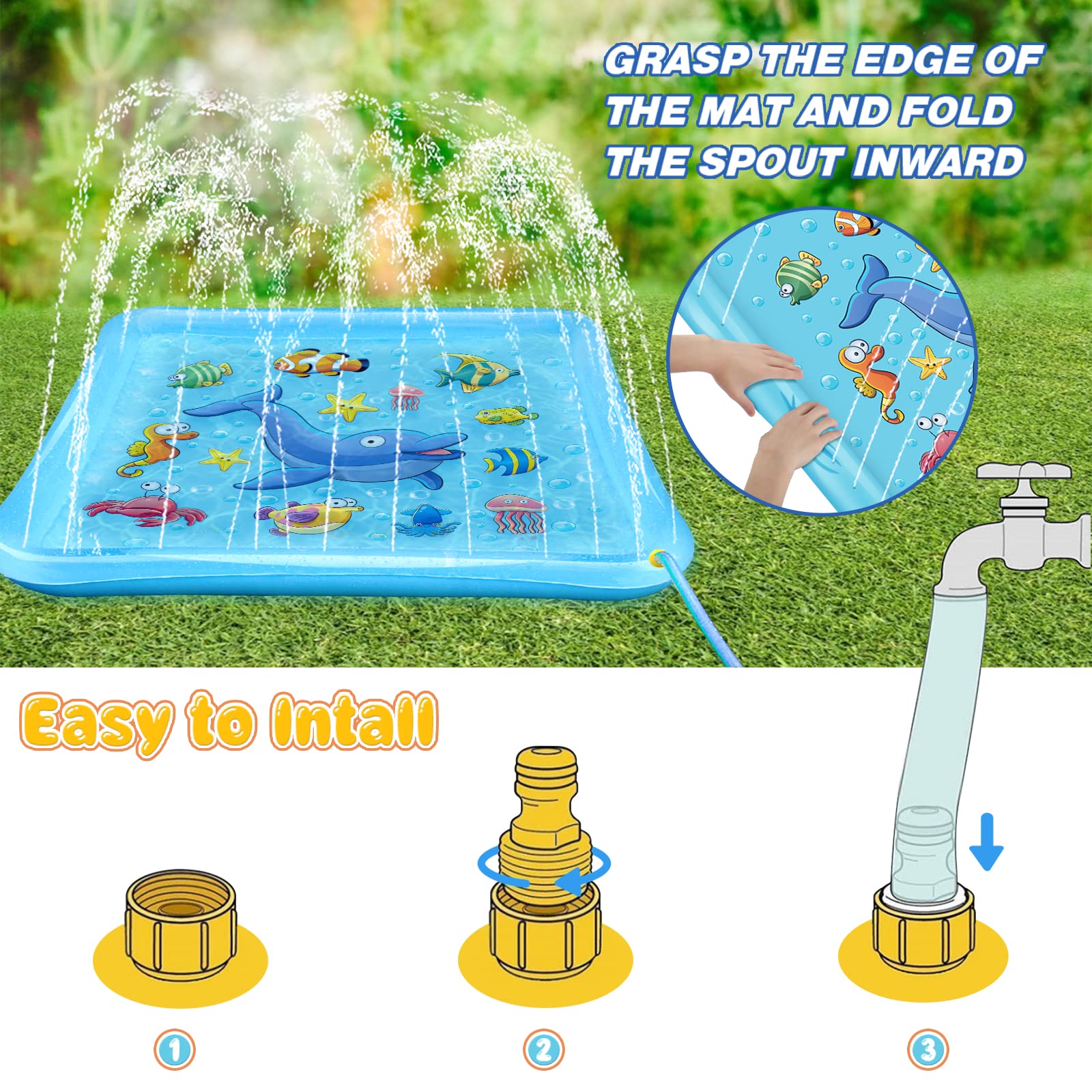 Growsland Splash Pad For Toddlers, Outdoor Sprinkler For Kids, 67'' Summer Water Toys Inflatable Wading Baby Pool Fun Gifts For