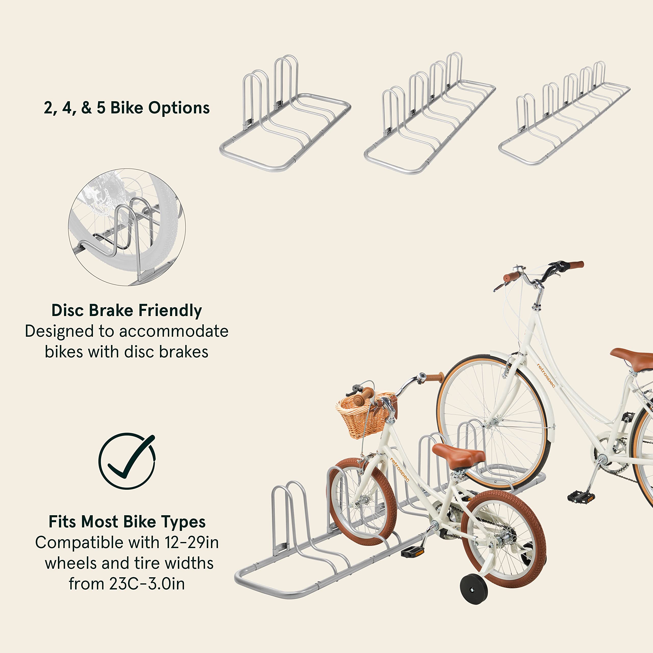 Retrospec Stash Rack 2, 4 & 5 Bike Floor Stand Bicycle Storage Organizer For Mountain Bike, Road Bike, Weather Resistant Fine Po