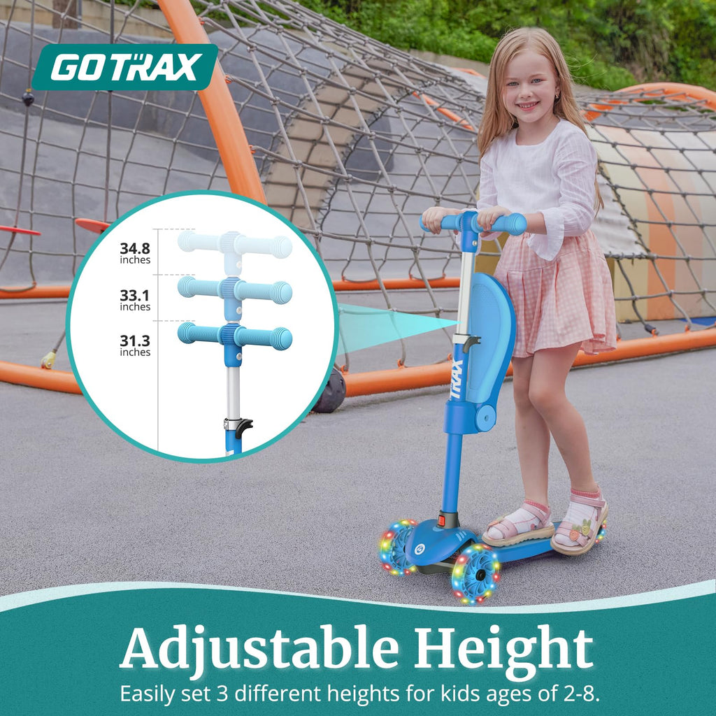 Gotrax KS3 Kids Kick Scooter, LED Lighted Wheels, Adjustable Height Handlebars and Removable Seat, Lean-to-Steer & Widen Anti-Sl