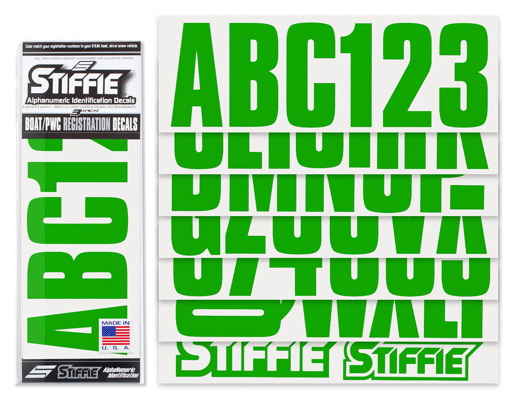 Stiffie Uniline Green 3'' Boat & Pwc Registration Decals  Numbers Letters Stickers