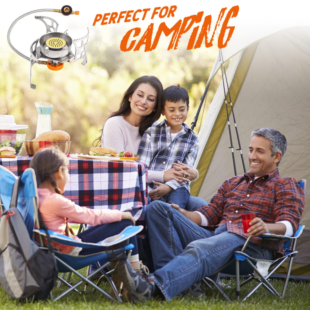 Rideiwake Camping Stove With Fuel Canister Adapter Portable Collapsible Gas Stove With Piezo Ignition-3900W-Lightweight-Windproo