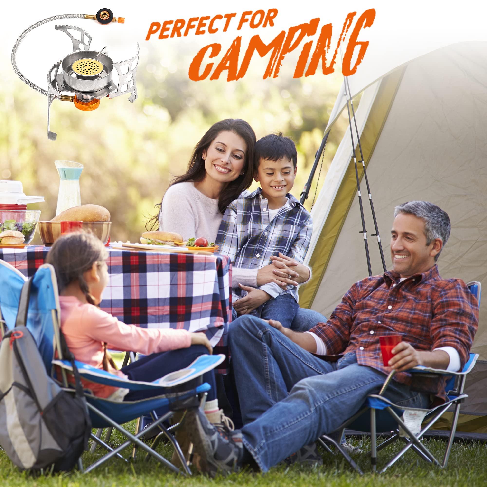 Rideiwake Camping Stove With Fuel Canister Adapter Portable Collapsible Gas Stove With Piezo Ignition-3900W-Lightweight-Windproo