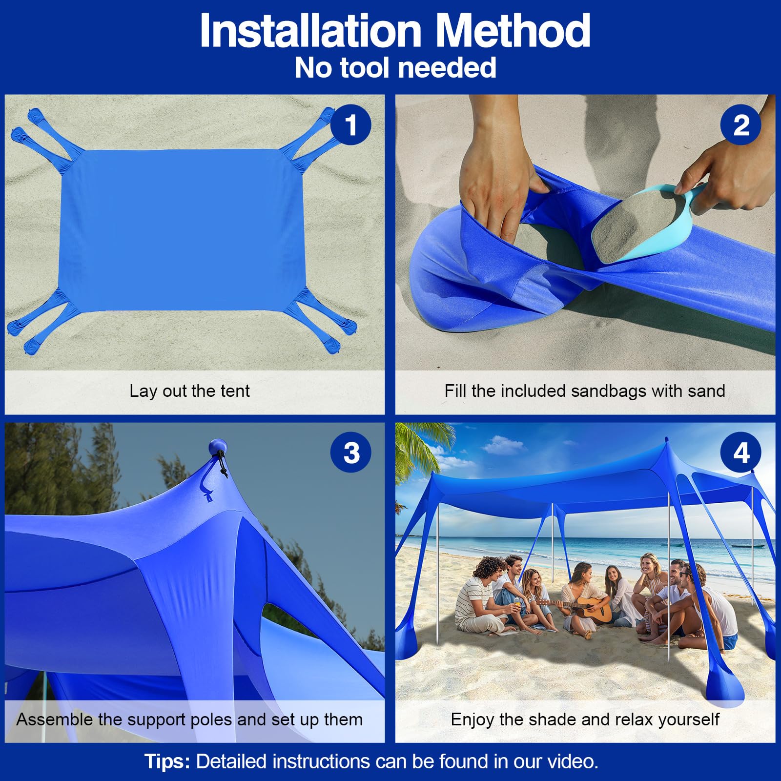 Rhino Valley Beach Tent, 10 X 13 Ft Beach Shade Upf50+ Protection, Beach Canopy With 8 Sandbags 4 Stability Poles,Outdoor Beach