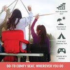 Oniva - A Picnic Time Brand Ventura Reclining Stadium Seat With Back Support - Bleacher Seat - Beach Floor Chair, (Red)