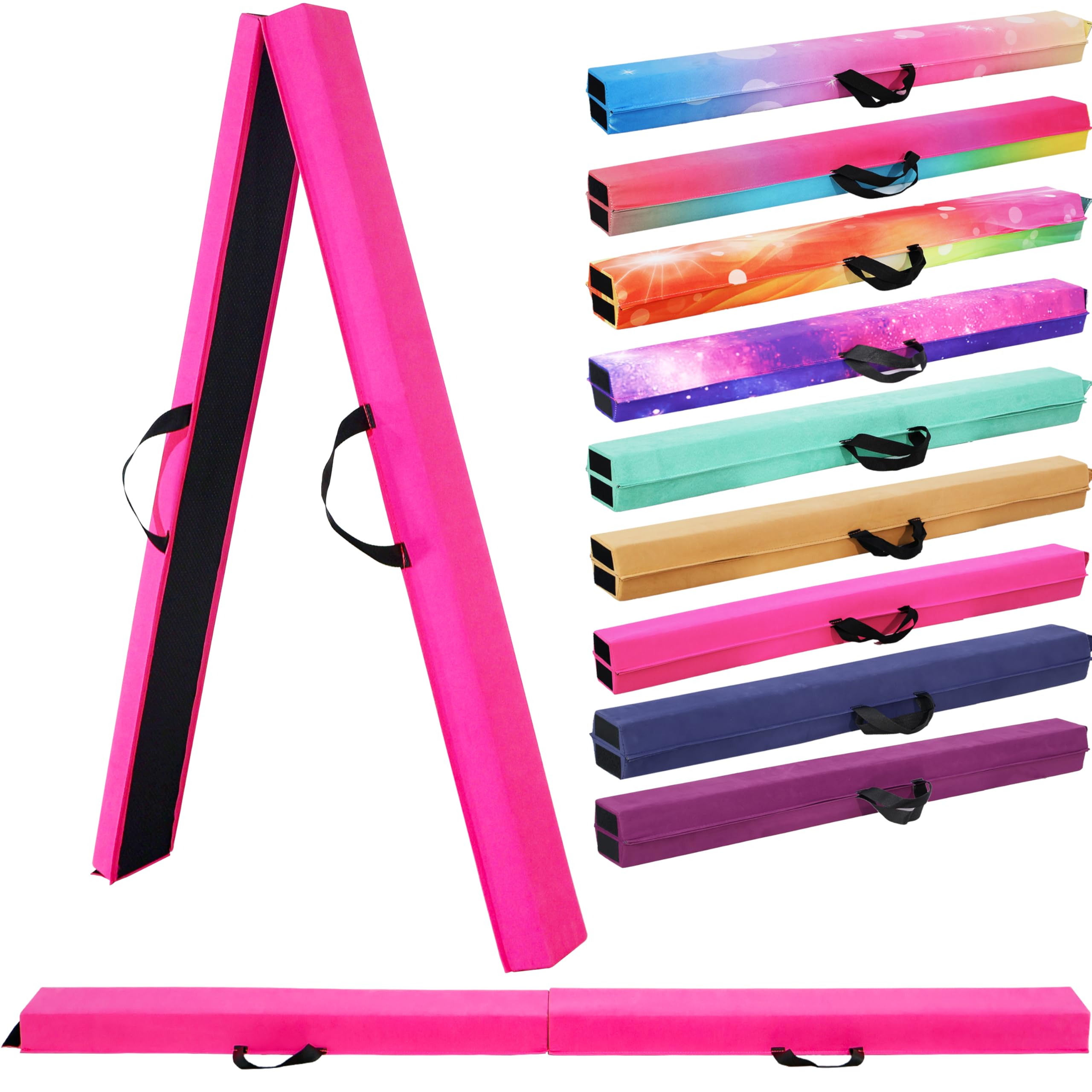 6FT/9FT Folding Balance Beam for Kids ages 3-39- Foldable Gymnastics Floor Beam,Anti-Slip,Carrying Bag, Faux Suede Covered,EVA f