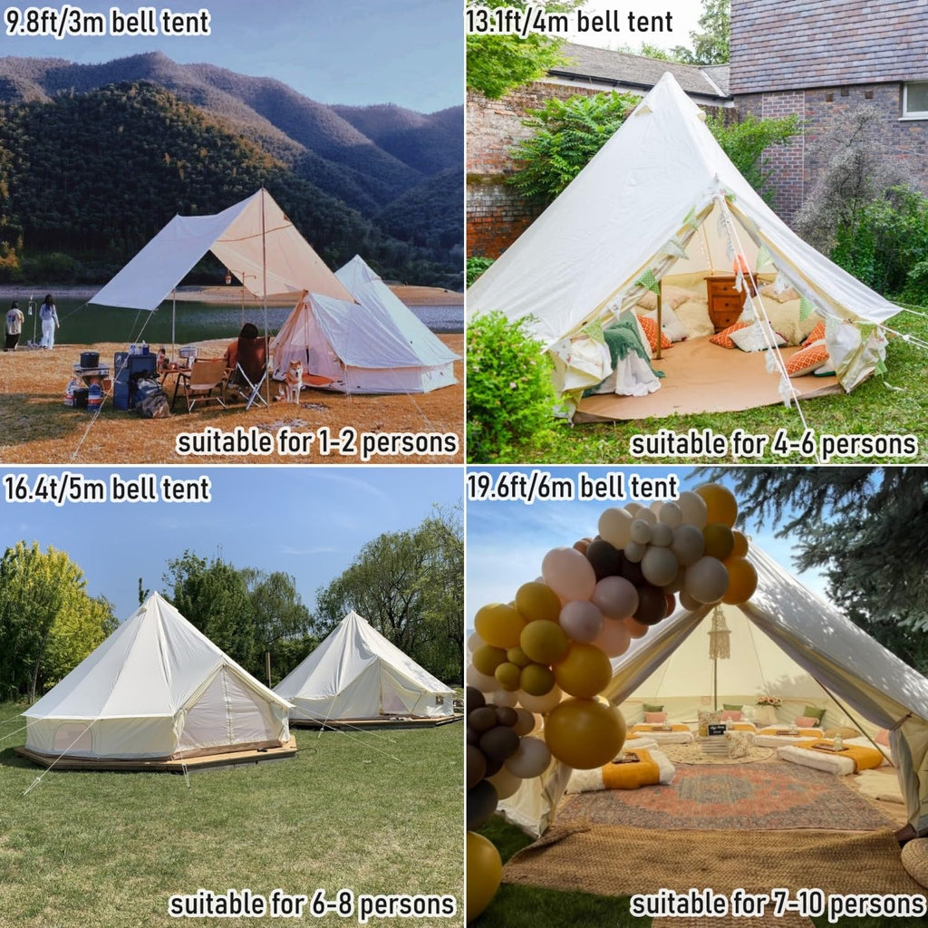 Outdoor Family Camping Safari Glamping Tent Waterproof Luxury 3/4/5/6M Yurt Bell Tent With Mesh Screen (Off White Oxford Tent, 6