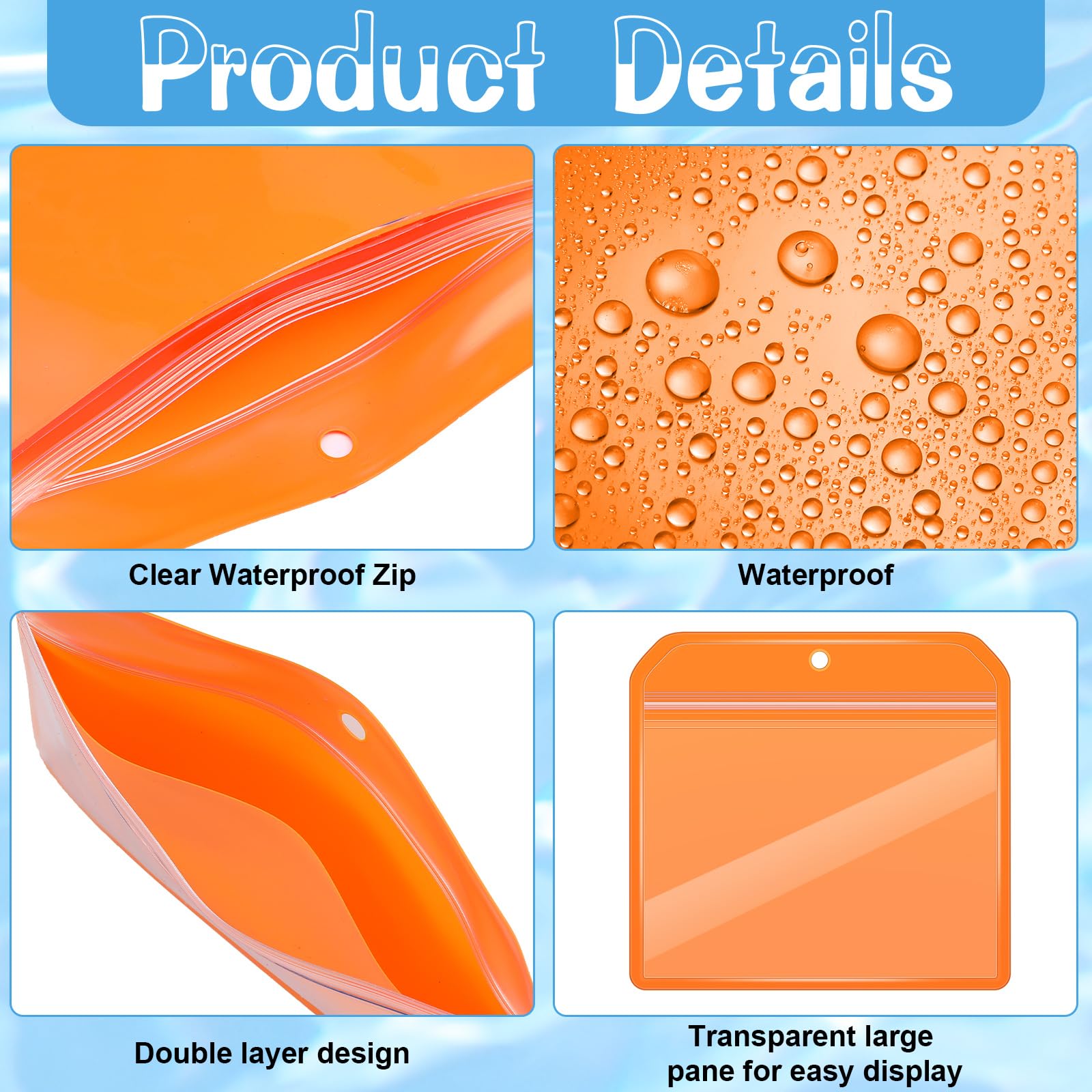 Geyee 6 Pack Fishing Hunting License Holder Waterproof Fluorescent Orange Id Holder With 6 Bronze Safety Pins Heavy Duty For Lic