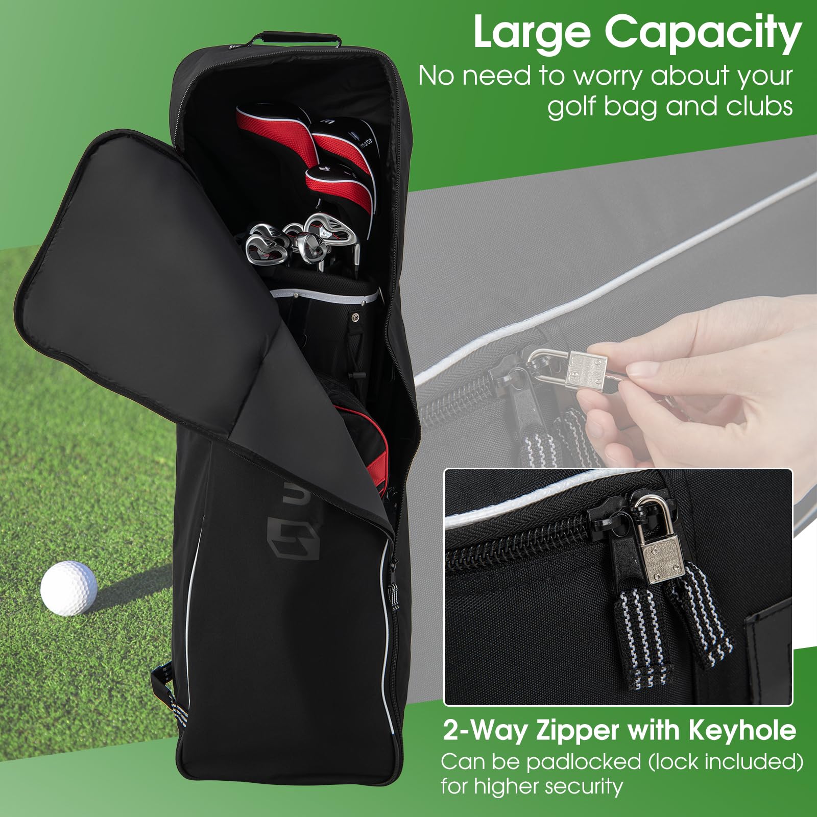 Gymax Golf Travel Bags, Heavy Duty 600D Oxford Cloth Wear Resistant & Waterproof Golf Travel Cover W/Wheels, Thick Sponge, Lock