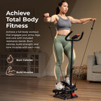 Sunny Health & Fitness Total Body 2-in-1 Smart Stepper Machine for Home with Handlebar and Resistance Bands, Total Body Workout,