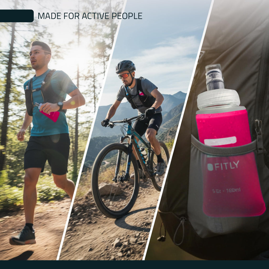 FITLY Soft Flask - 5 oz (150 ml) - Shrink As You Drink Pocket Soft Water Bottle for Hydration Pack/Running Vest - Folding Water
