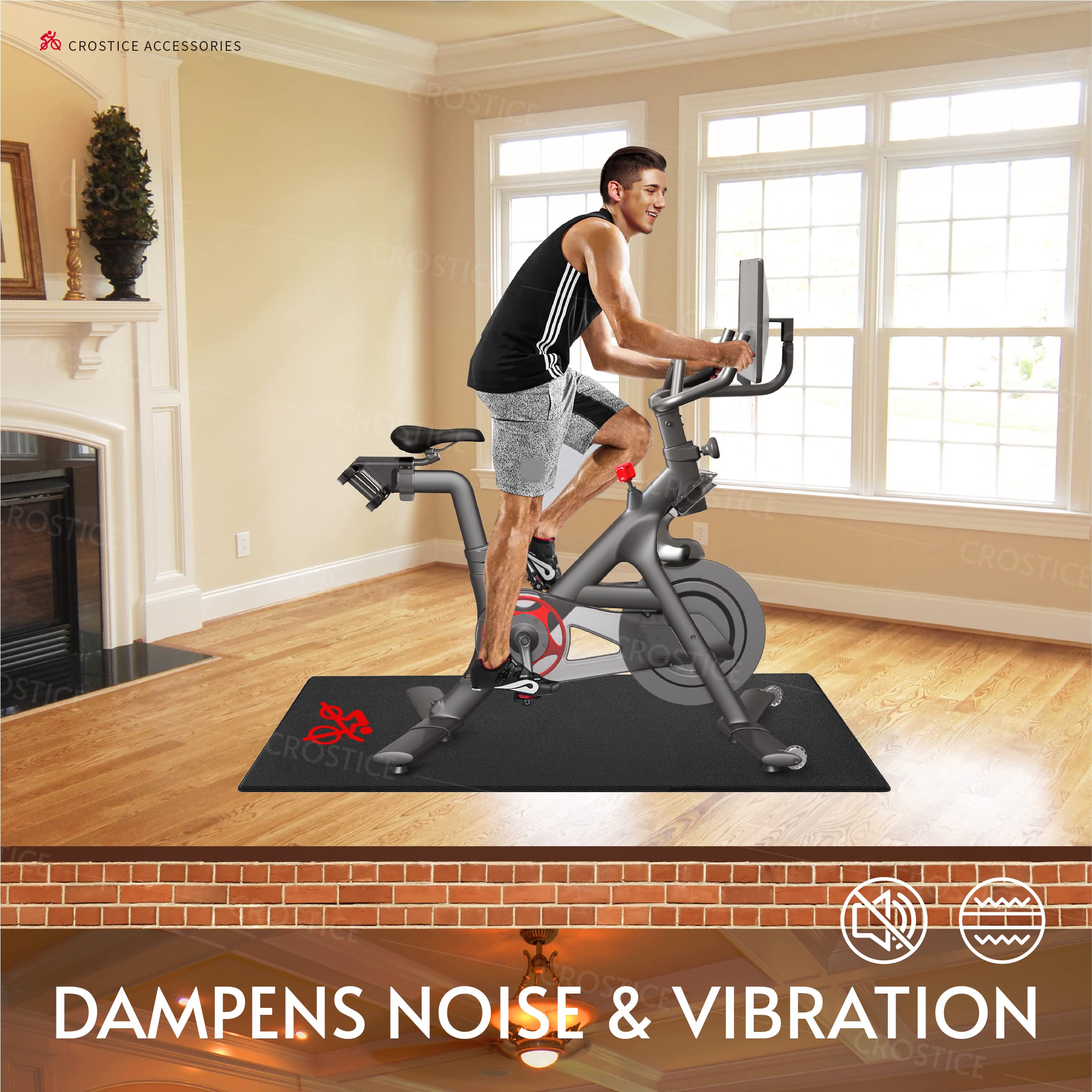 Bike Trainer Mat Compatible With Peloton Bike, For Treadmill & Row, Thk 6Mm, Under Mat Protect Hardwood Floor Carpet, Trainer Ac