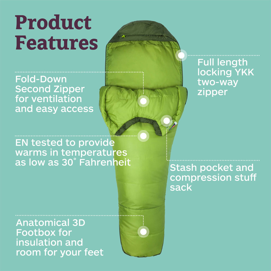 Marmot Mens Trestles 30? Sleeping Bag  Insulated, Water-Resistant, Left-Zip, Green Lichen/Greenland
