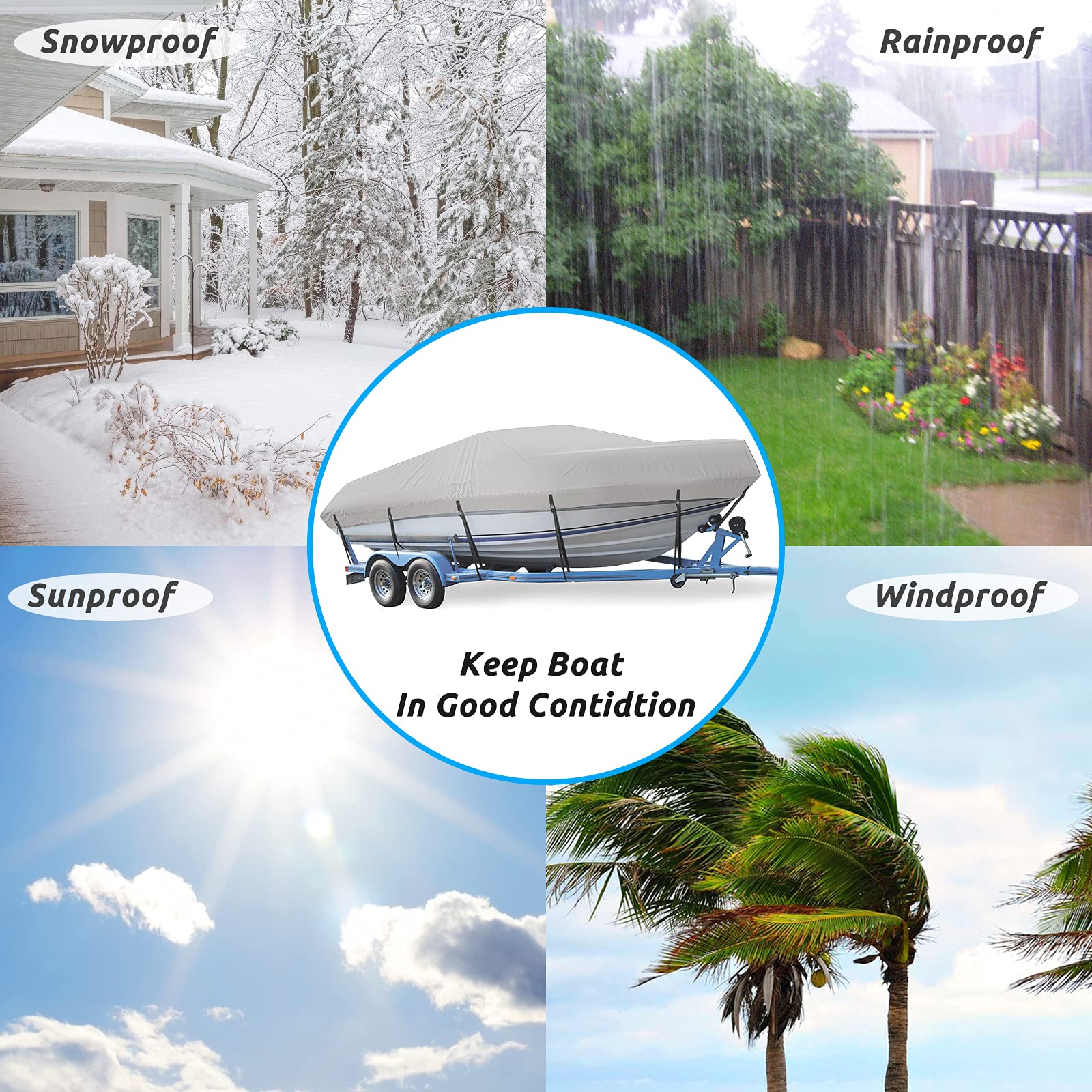 Mancro Bass Boat Cover 16-18.5Ft, Trailerable Waterproof Boat Covers, Fits V-Hull, Tri-Hull, Runabout Bowrider & Fishing Boats,