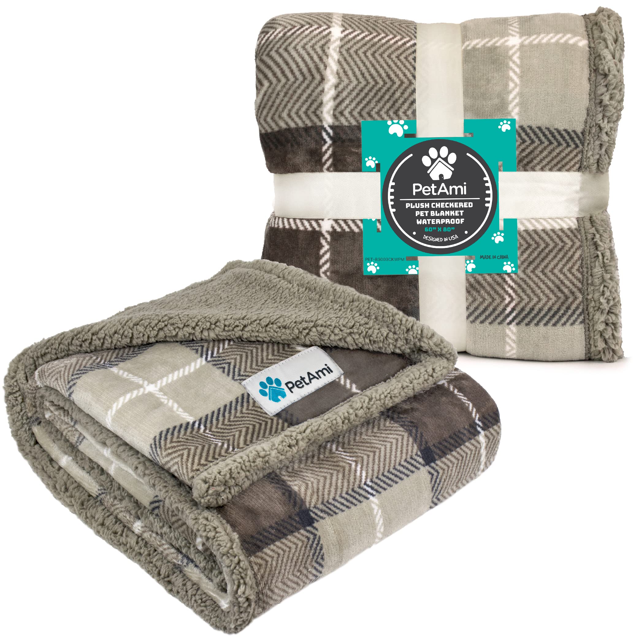 Petami Dog Blanket, Plaid Sherpa Dog Blanket  Plush, Reversible, Warm Pet Blanket For Dog Bed, Couch, Sofa, Car (Taupe, 60X40 In