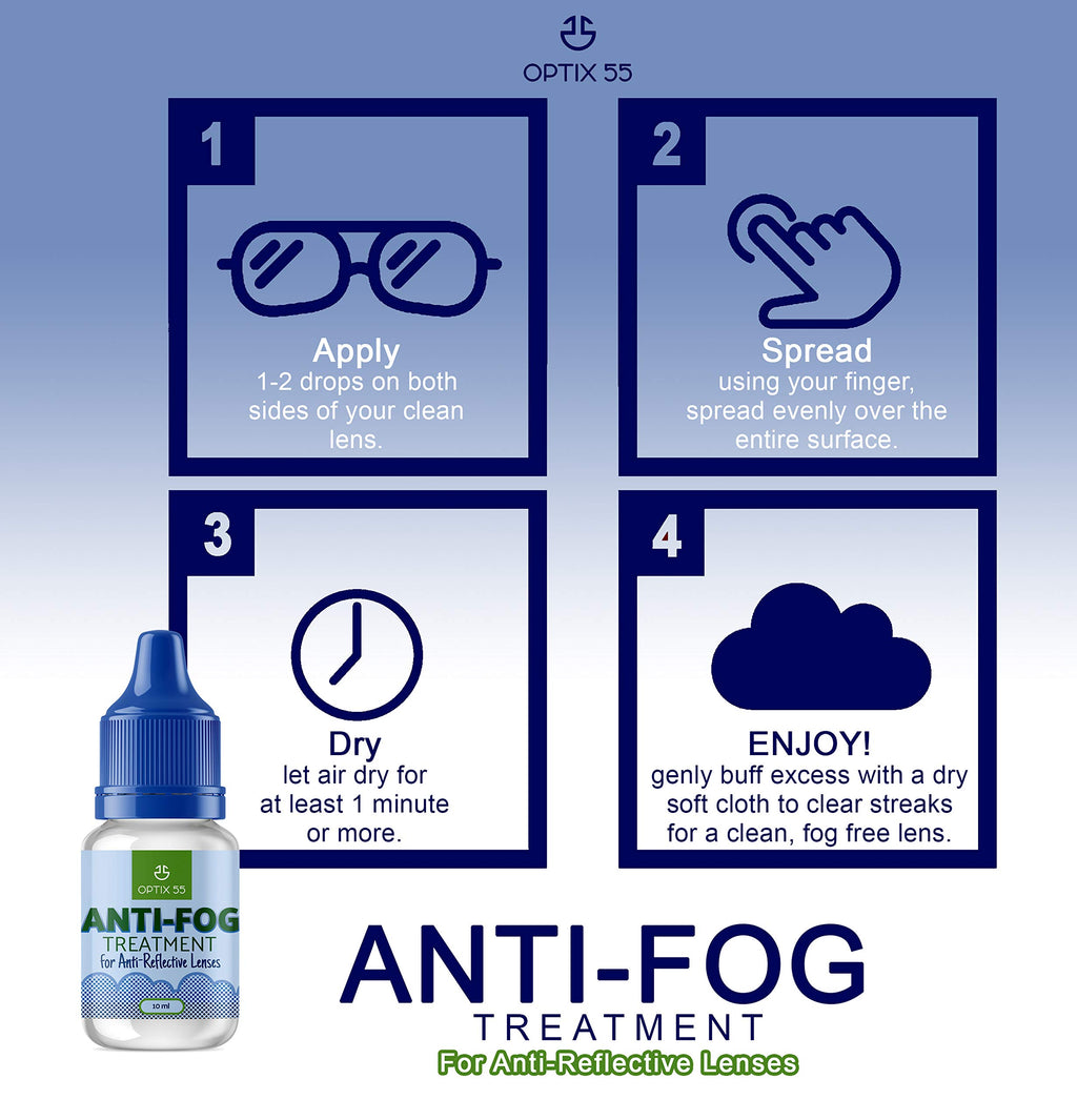 Optix 55 Anti Fog Treatment For Anti-Reflective Lenses (1 Pack) | Anti Fog For Goggles, Glasses, Snorkel Mask, Ski Masks | Super