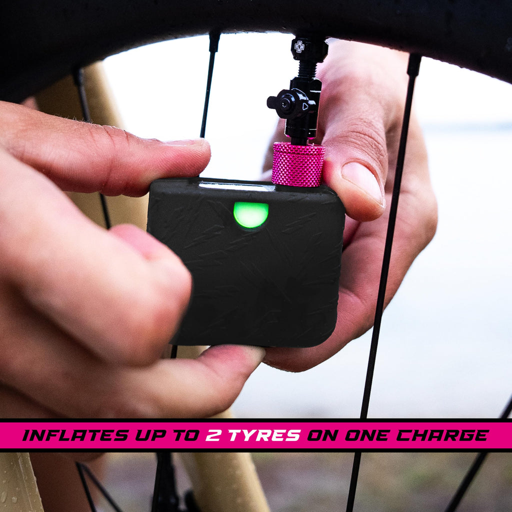 Muc-Off Airmach Electric Mini Inflator - Presta and Shrader Compatible Bike Pump - Rechargeable Electric Bike Pump for Road, Gra