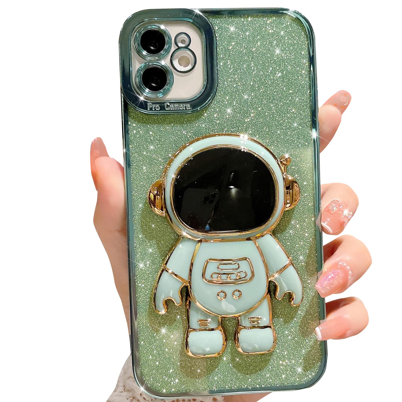 Mgqiling Compatible For Iphone 11 Bling Plating Astronaut Hidden Stand Case, Cute 6D Stand Glitter Phone Case For Women Girls So