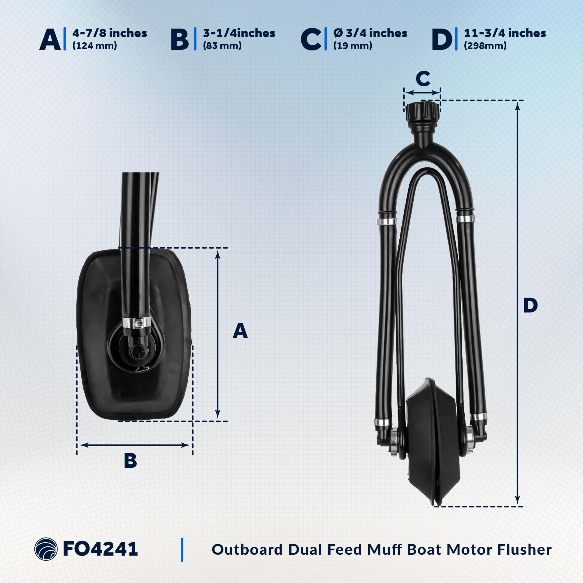 Five Oceans Outboard Motor Muffs, Dual Feed Muff Boat Motor Flusher, Black Pvc Marine Grade Rectangular Muffs, Coated Steel Brac